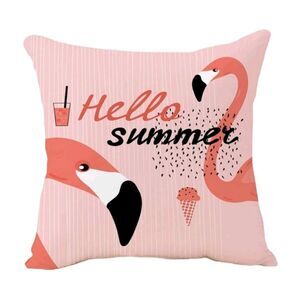 “Hello Summer” Flamingo Pillow Cover